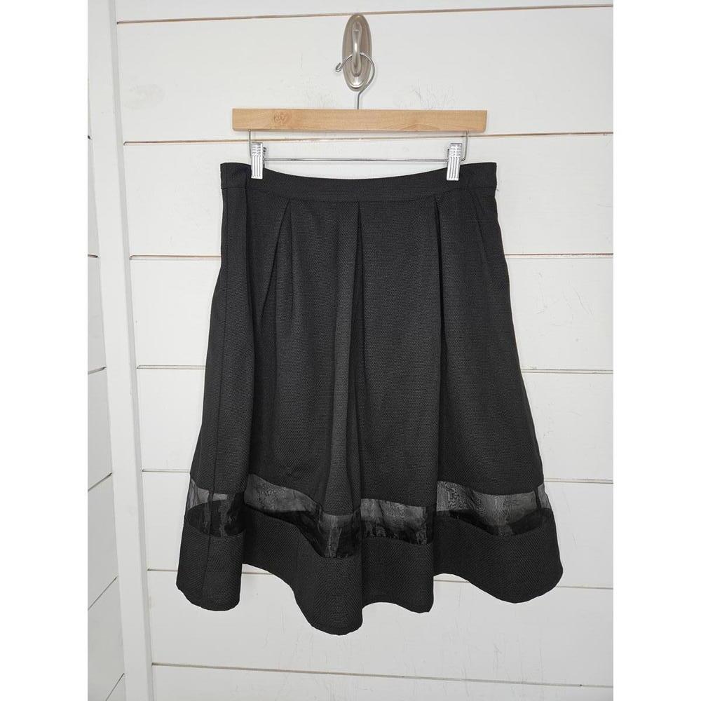 UMGEE large black midi flare skirt with box pleats & sheer detail